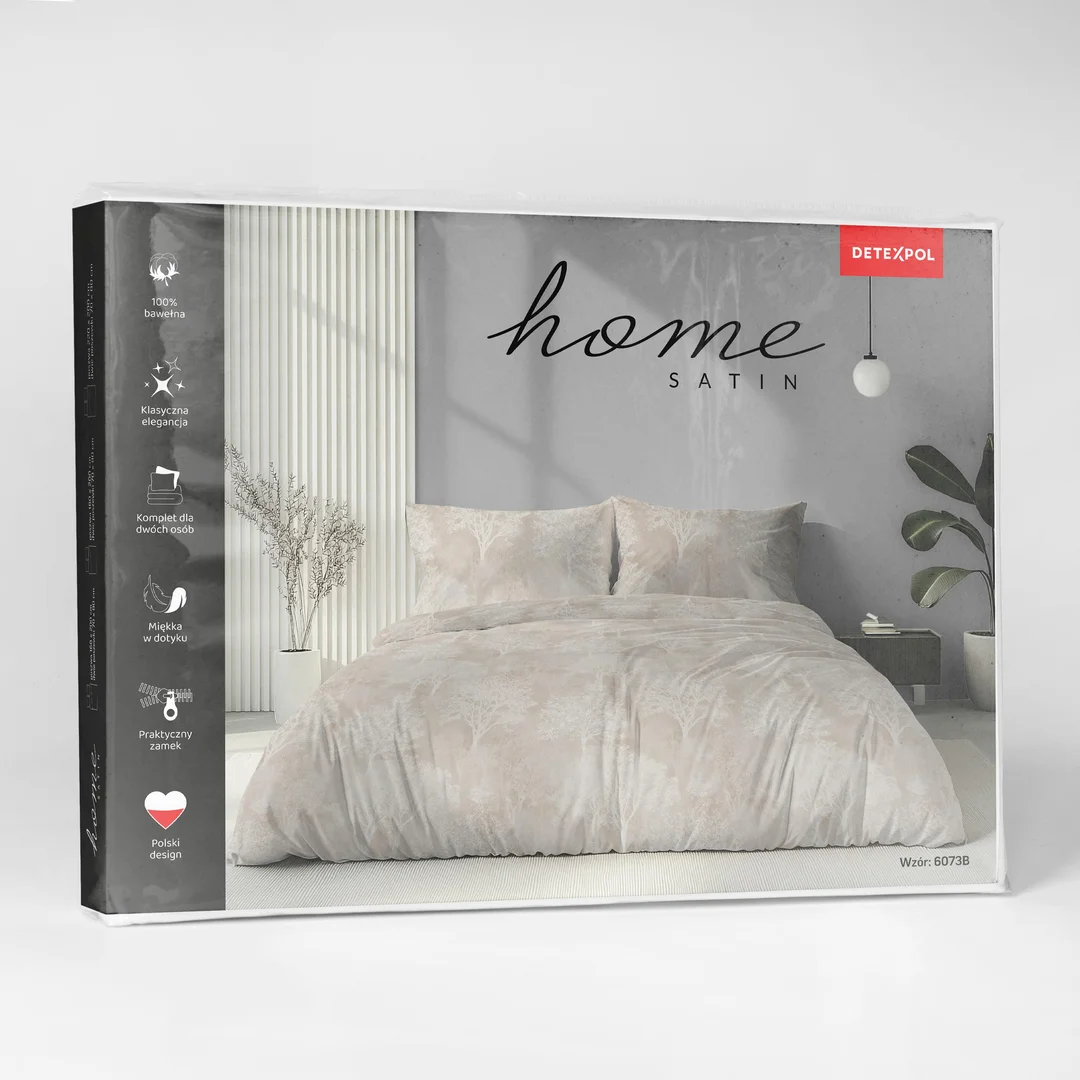 Pościel satynowa 140x200 beżowa w subtelny ornament - 6073 B - Home Satin — zdjęcie 6