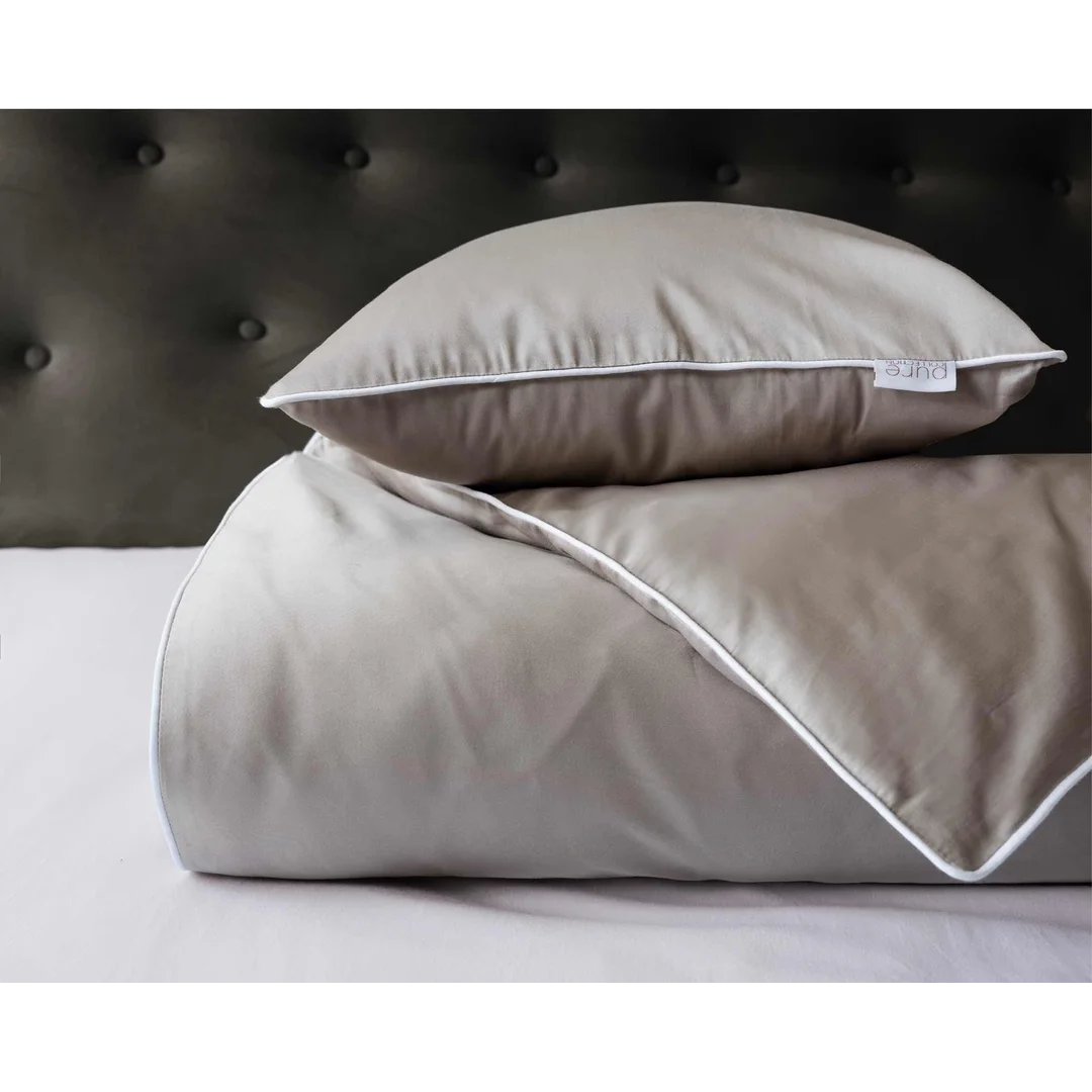 Pościel satynowa 140x200 beżowa z lamówką z jedną poszewką 70x90 Mako Satin 62/2 — zdjęcie 3