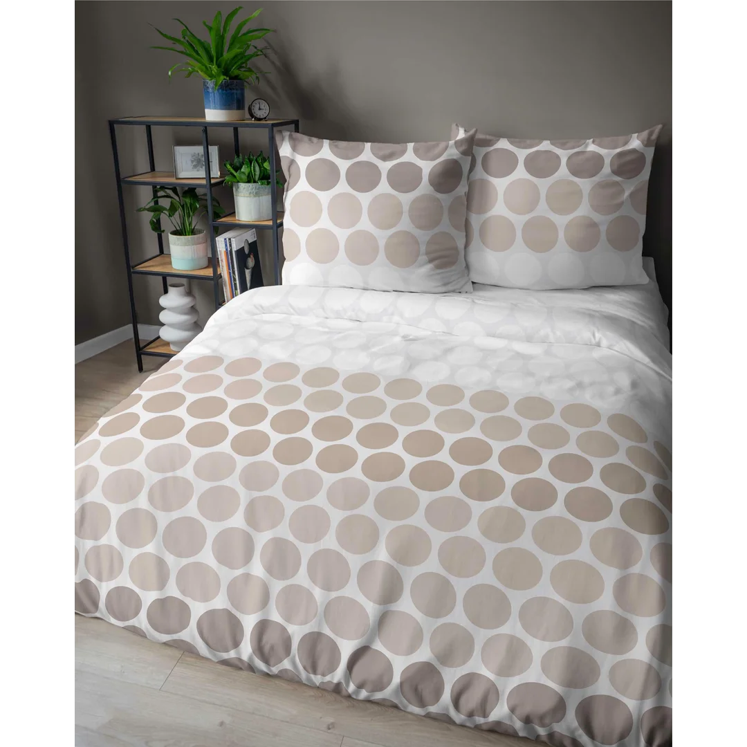 Pościel satynowa 140x200 Beżowe groszki na bieli – minimalistyczny wzór, 100% bawełna 5474 A - Home Satin 71 — zdjęcie 2