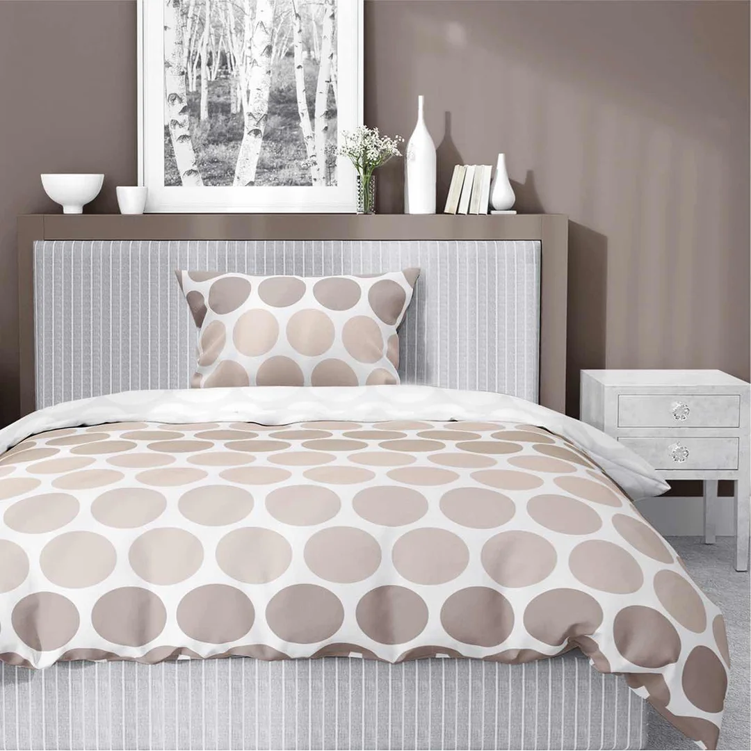 Pościel satynowa 140x200 Beżowe groszki na bieli – minimalistyczny wzór, 100% bawełna 5474 A - Home Satin 71 — zdjęcie 3