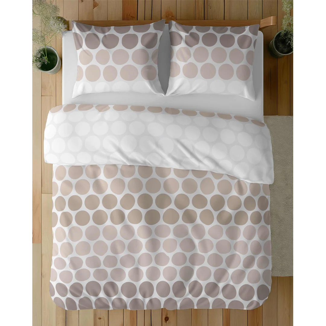 Pościel satynowa 140x200 Beżowe groszki na bieli – minimalistyczny wzór, 100% bawełna 5474 A - Home Satin 71 — zdjęcie 4