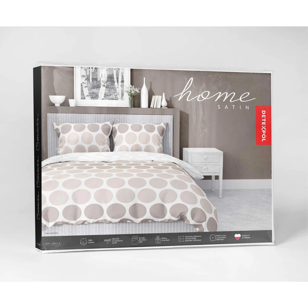 Pościel satynowa 140x200 Beżowe groszki na bieli – minimalistyczny wzór, 100% bawełna 5474 A - Home Satin 71 — zdjęcie 5