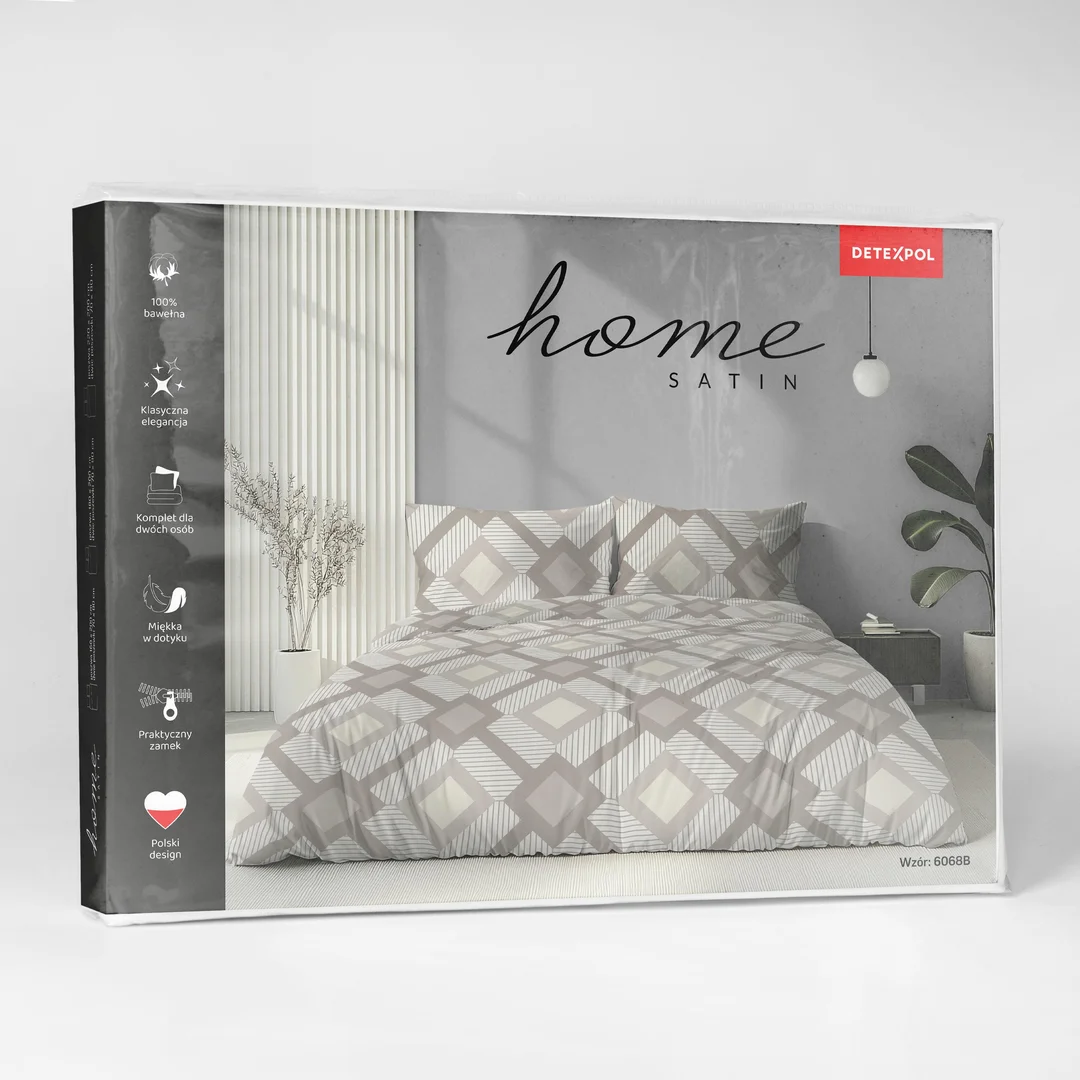 Pościel satynowa 140x200 biała beżowa w geometryczne romby - 6068 B - Home Satin — zdjęcie 6