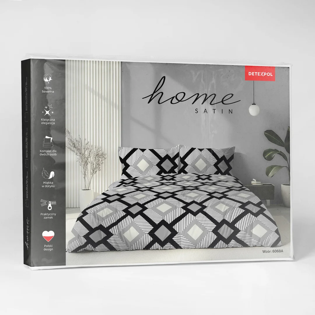 Pościel satynowa 140x200 biała czarna szara w geometryczne romby - 6068 A - Home Satin — zdjęcie 6