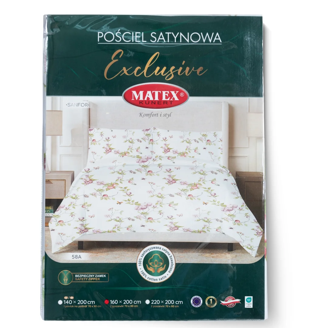 Pościel satynowa 140x200 biała kolorowa kwiaty 58A Exclusive 2 — zdjęcie 6