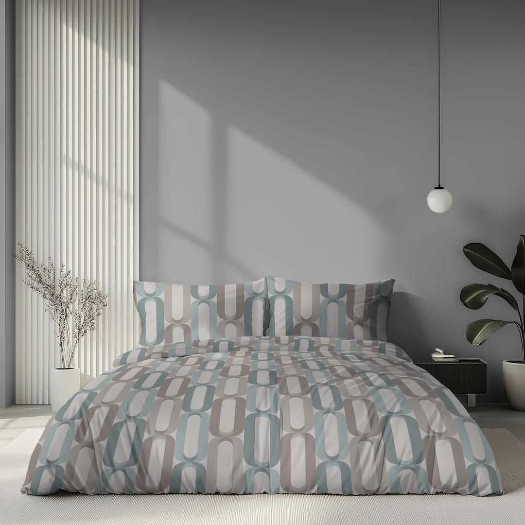 Pościel satynowa 140x200 biała różowa miętowa w pionowy geometryczny wzór - 6071 B - Home Satin — zdjęcie 4