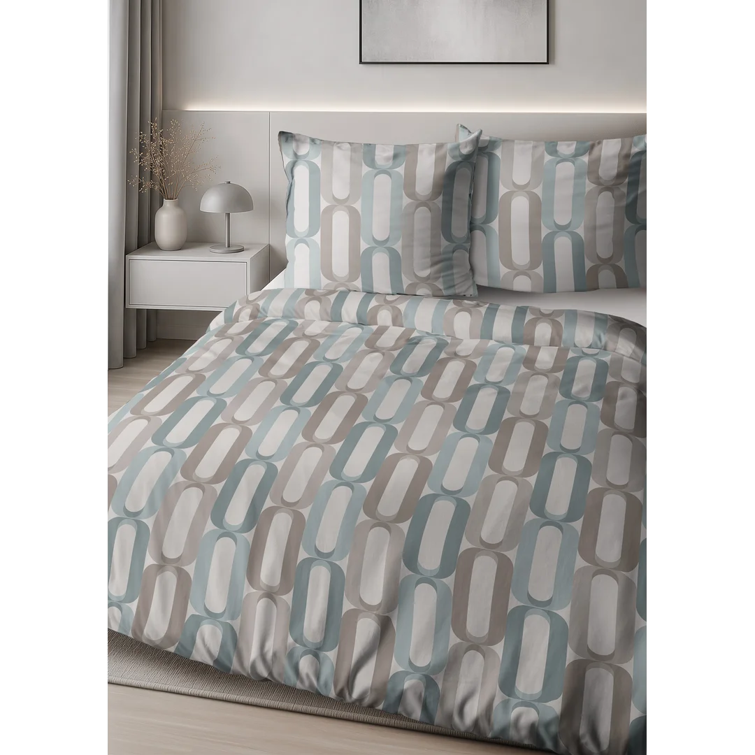 Pościel satynowa 140x200 biała różowa miętowa w pionowy geometryczny wzór - 6071 B - Home Satin — zdjęcie 5
