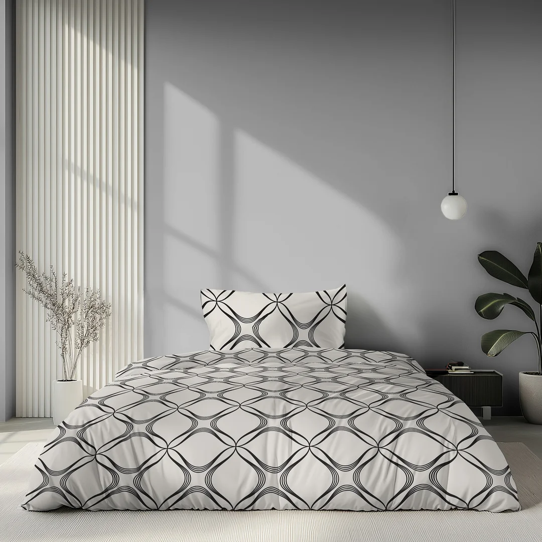 Pościel satynowa 140x200 biała szara w geometryczny ornament - 6070 A - Home Satin — zdjęcie 2