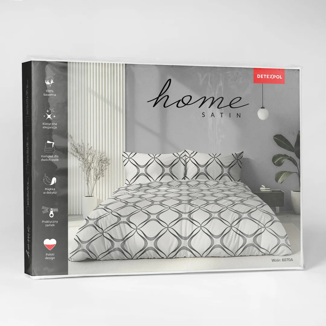 Pościel satynowa 140x200 biała szara w geometryczny ornament - 6070 A - Home Satin — zdjęcie 6