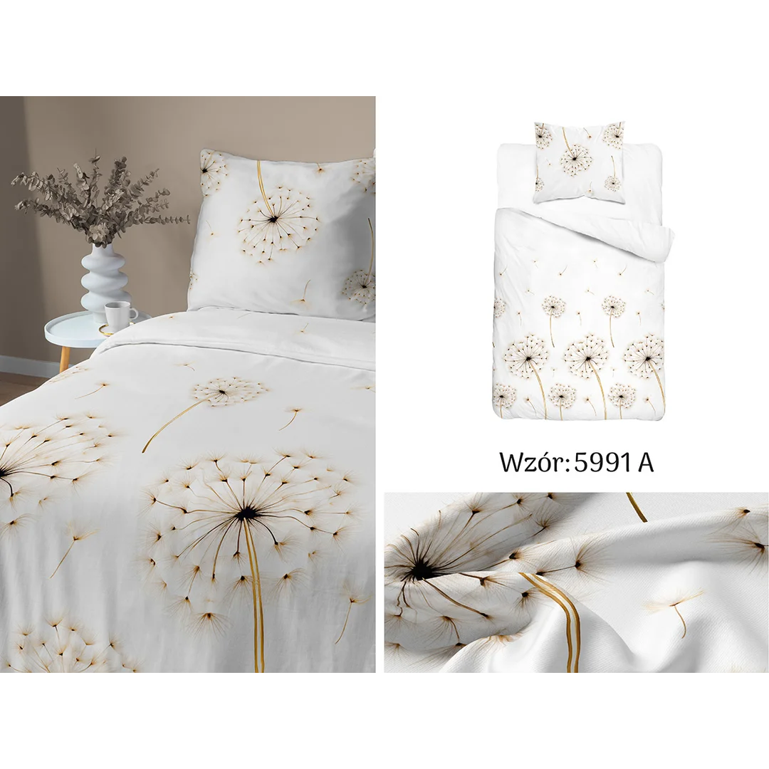 Pościel satynowa 140x200 biała w dmuchawce - 5991 A - Home Satin — zdjęcie 3