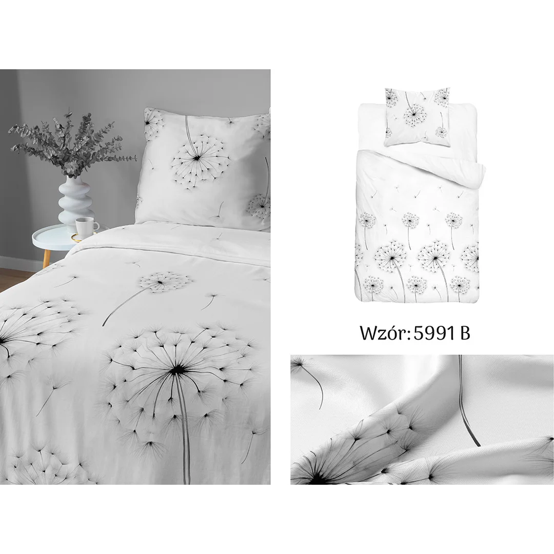 Pościel satynowa 140x200 biała w dmuchawce - 5991 B - Home Satin — zdjęcie 3