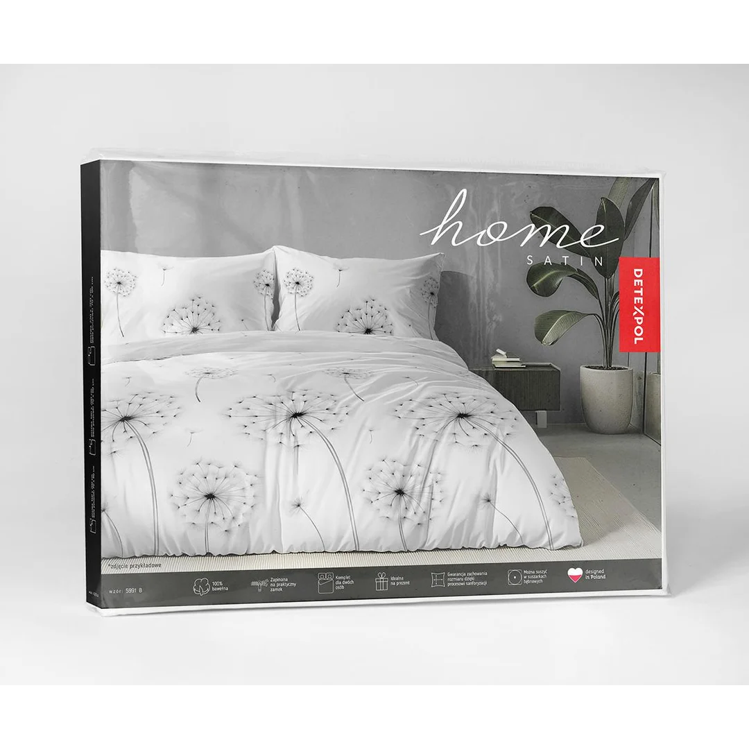 Pościel satynowa 140x200 biała w dmuchawce - 5991 B - Home Satin — zdjęcie 5