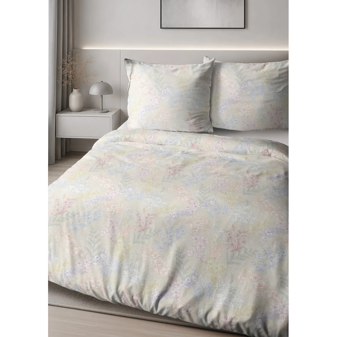 Pościel satynowa 140x200 biała w pastelowy roślinny wzór - 6064 A - Home Satin — zdjęcie 5