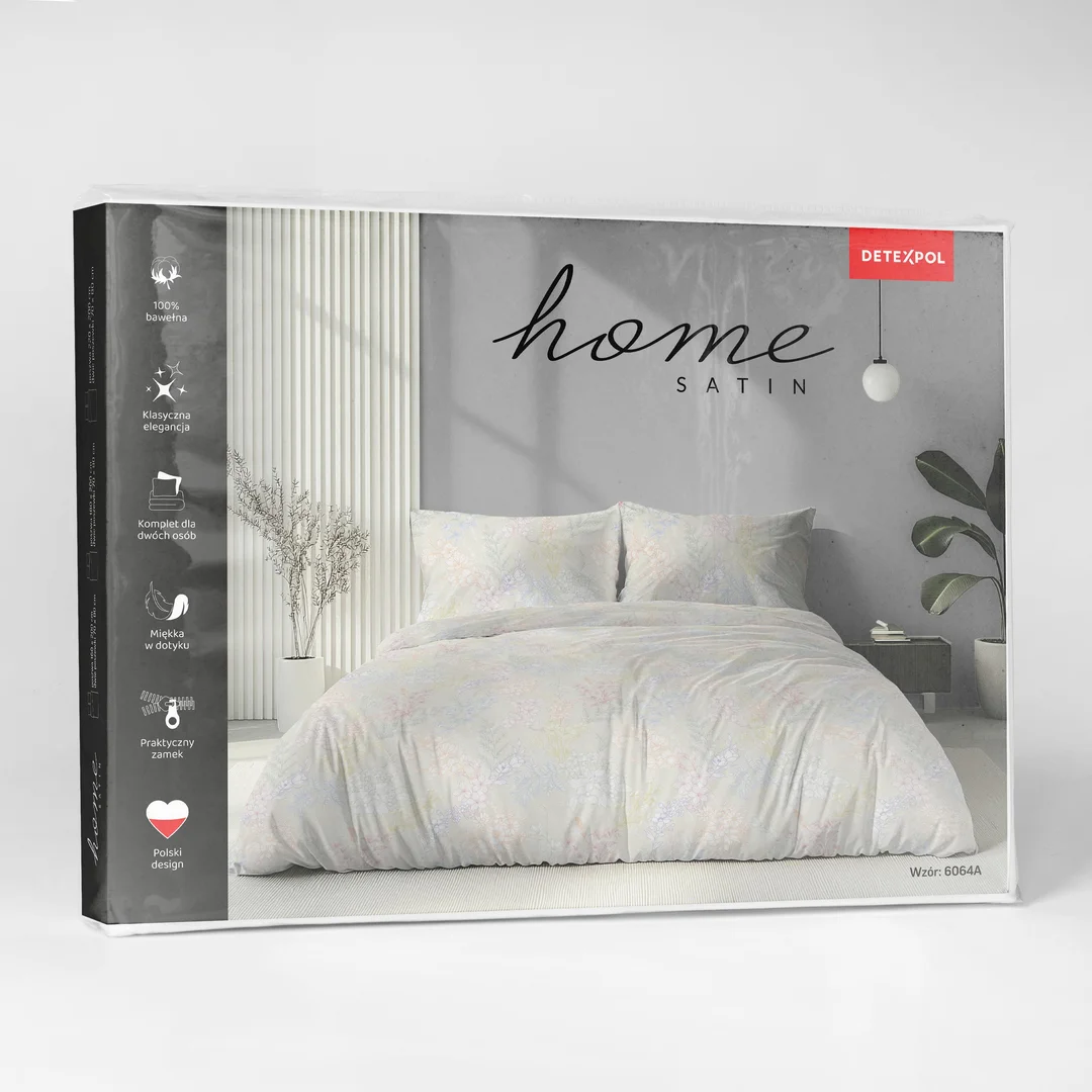 Pościel satynowa 140x200 biała w pastelowy roślinny wzór - 6064 A - Home Satin — zdjęcie 6