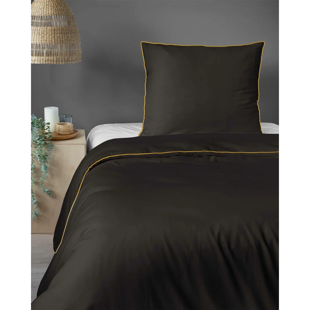 Pościel satynowa 140x200 brązowa espresso z lamówką z jedną poszewką 70x80 Mako Satin 62 — zdjęcie 3