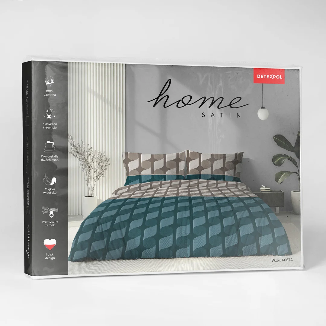 Pościel satynowa 140x200 brązowa turkusowa w geometryczną plecionkę - 6067 A - Home Satin — zdjęcie 6