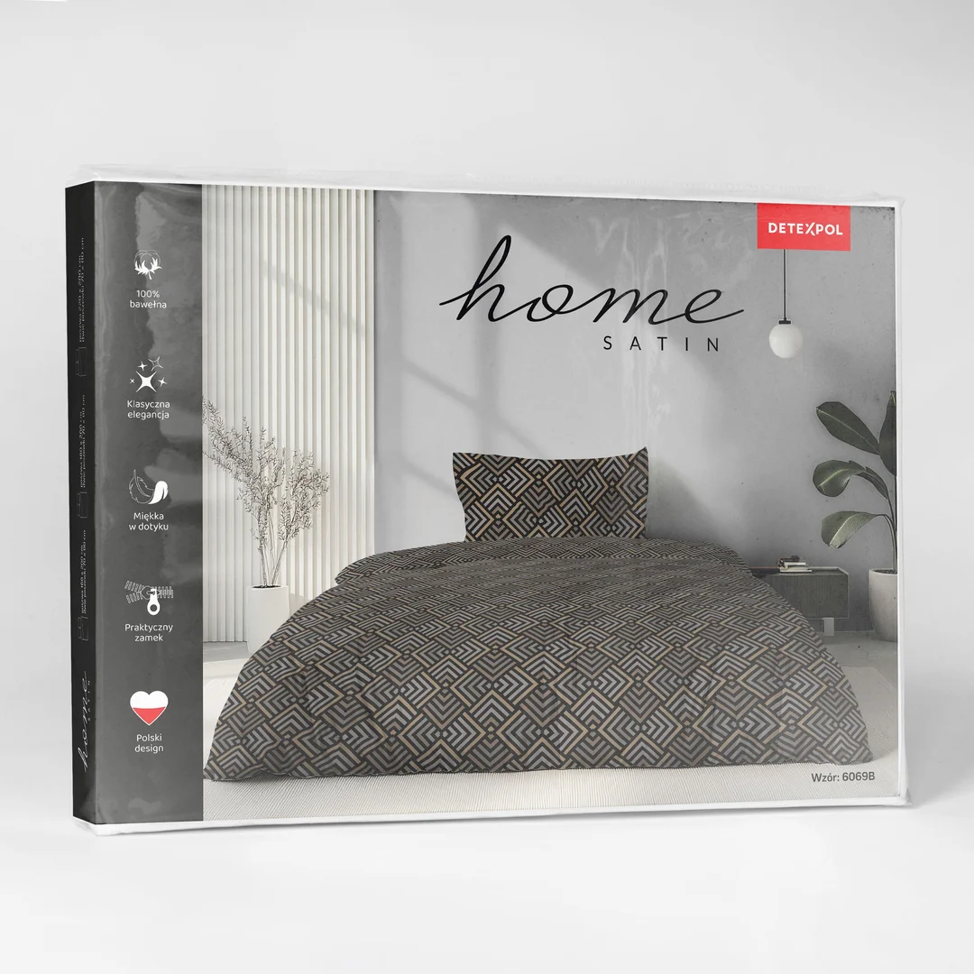 Pościel satynowa 140x200 brązowa w drobne geometryczne romby - 6069 B - Home Satin — zdjęcie 3
