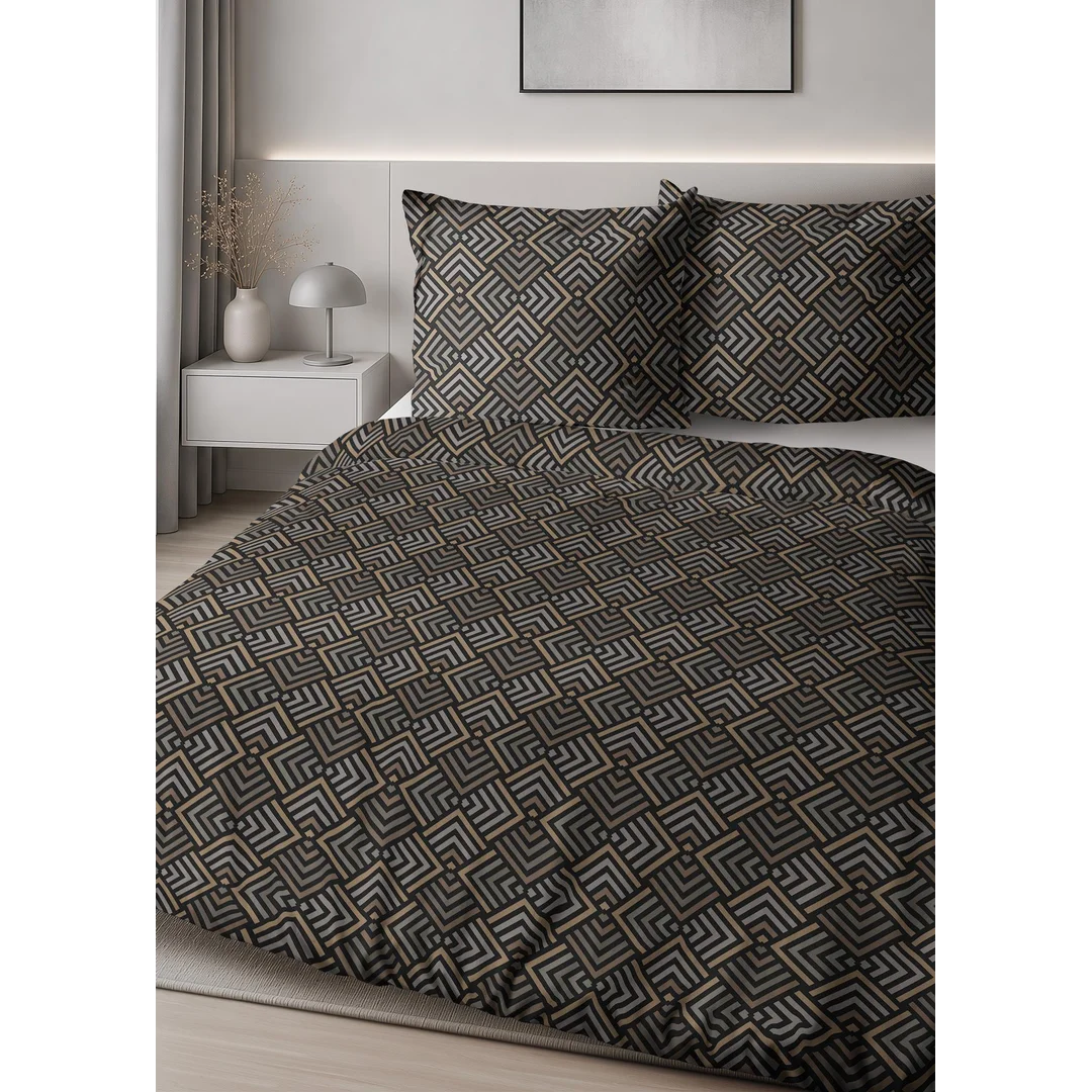 Pościel satynowa 140x200 brązowa w drobne geometryczne romby - 6069 B - Home Satin — zdjęcie 5