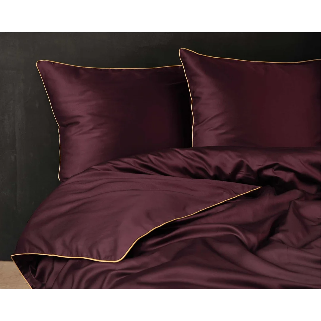 Pościel satynowa 140x200 burgundowa z lamówką z jedną poszewką 70x90 Mako Satin 62/2 — zdjęcie 2