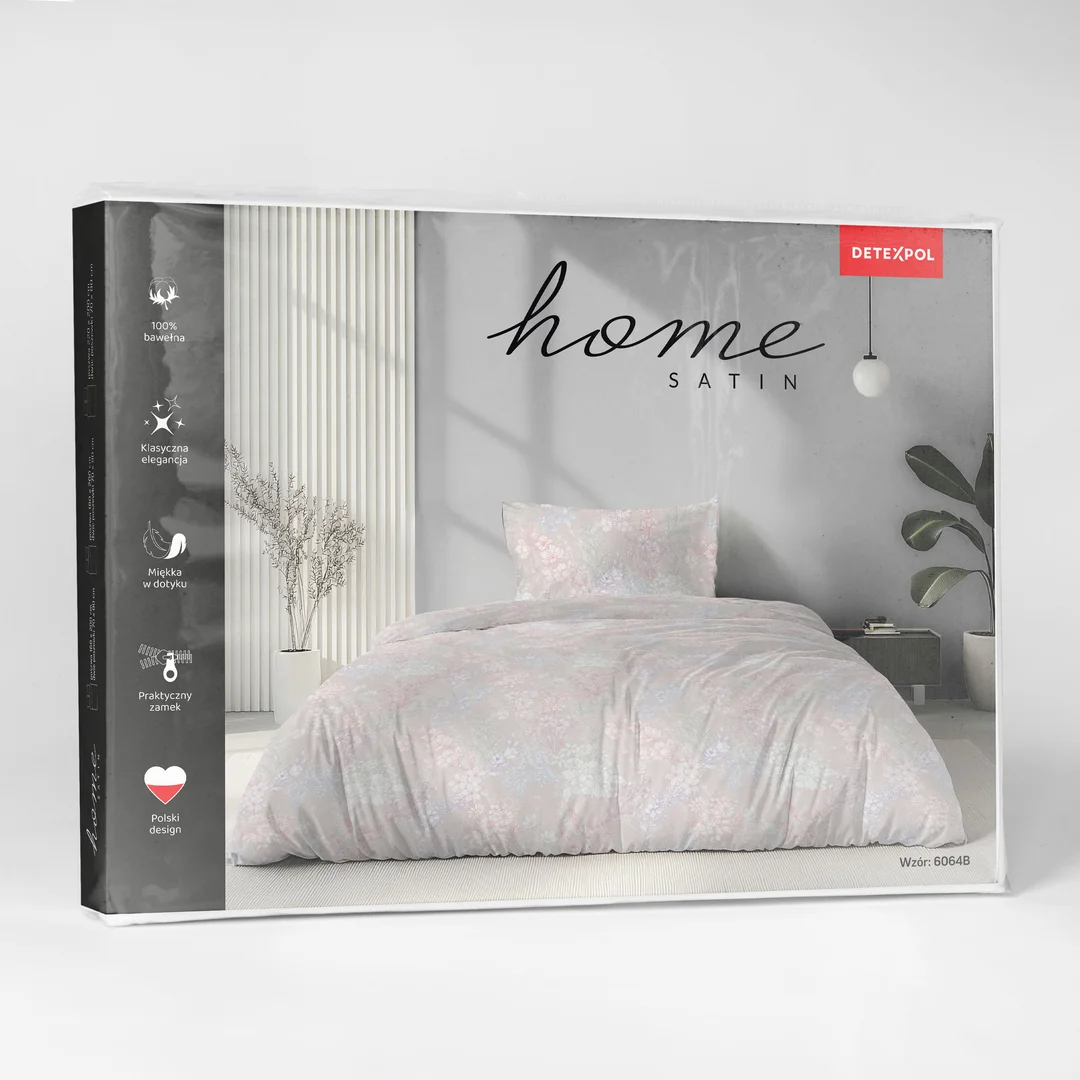 Pościel satynowa 140x200 jasnoróżowa w drobny roślinny wzór - 6064 B - Home Satin — zdjęcie 3