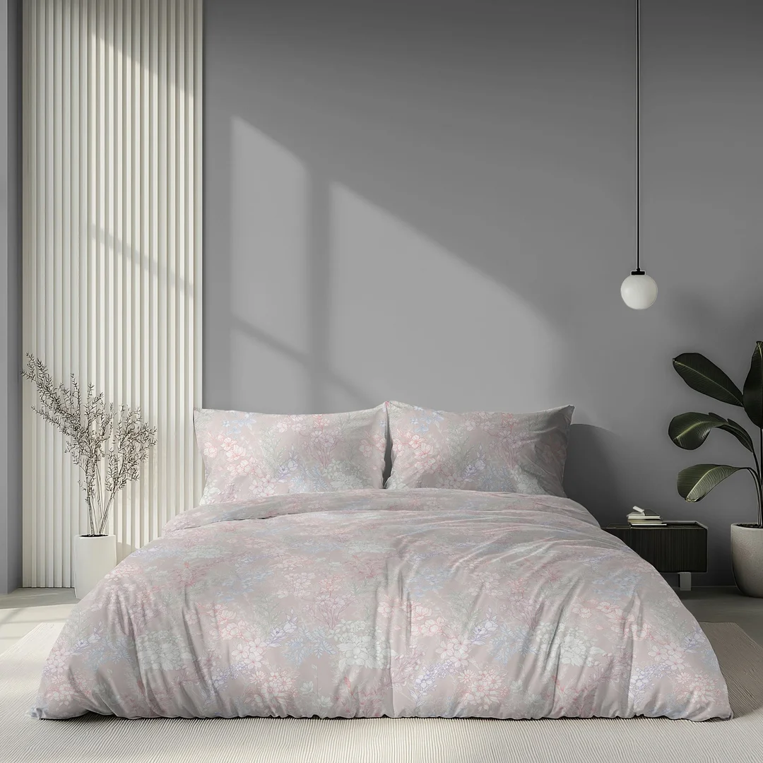 Pościel satynowa 140x200 jasnoróżowa w drobny roślinny wzór - 6064 B - Home Satin — zdjęcie 4