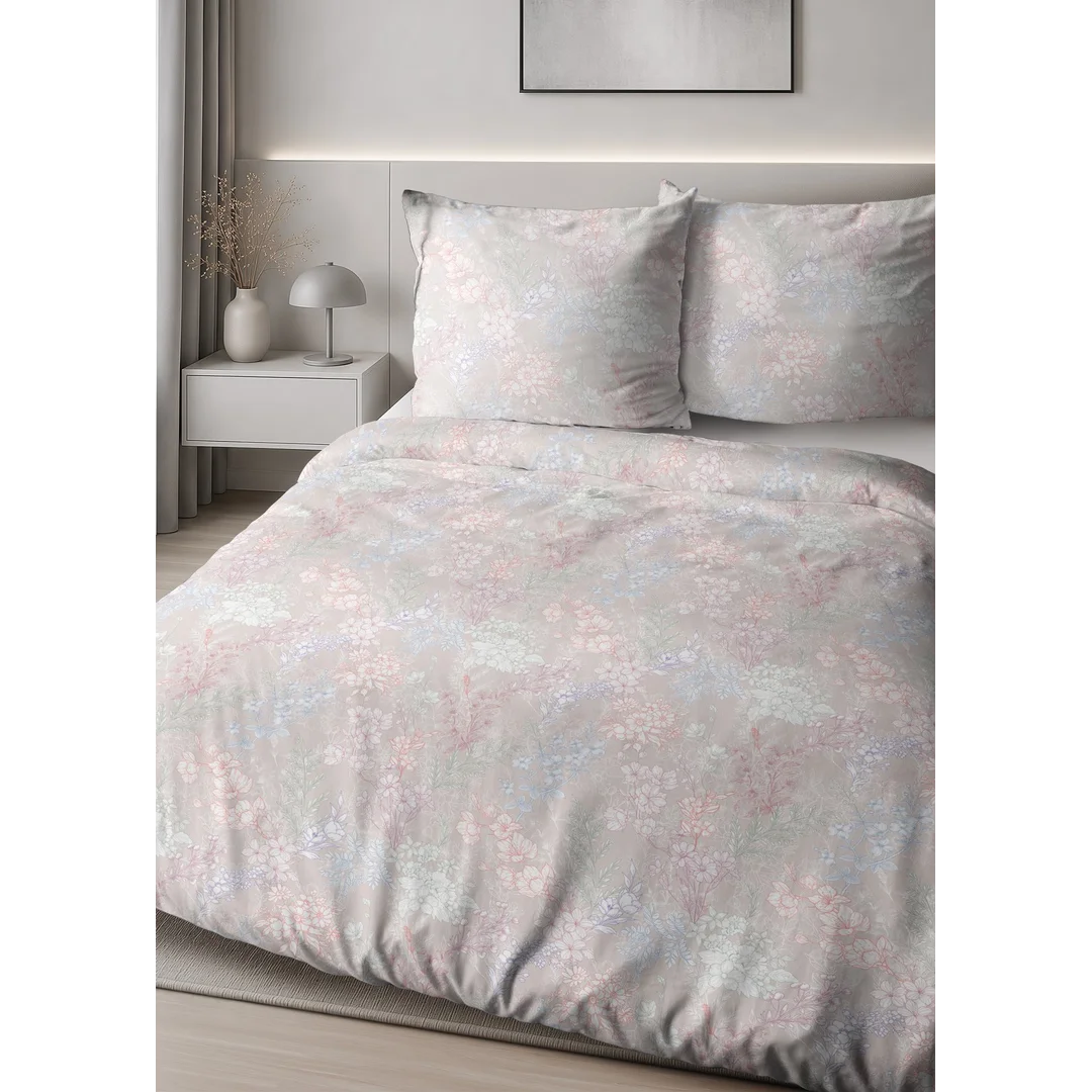Pościel satynowa 140x200 jasnoróżowa w drobny roślinny wzór - 6064 B - Home Satin — zdjęcie 5