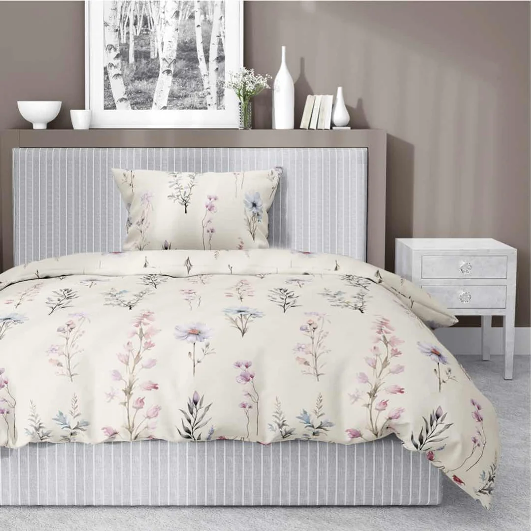 Pościel satynowa 140x200 kremowa różowa zielona kwiaty 5091 A Home Satin 11 — zdjęcie 2