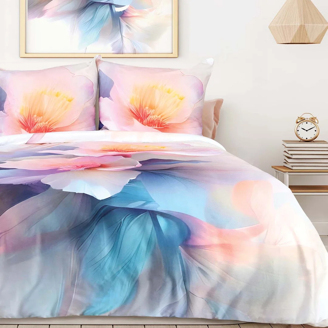Pościel satynowa 140x200 Kwiaty różowa niebieska 12423 SATYNLOVE PREMIUM — zdjęcie 8