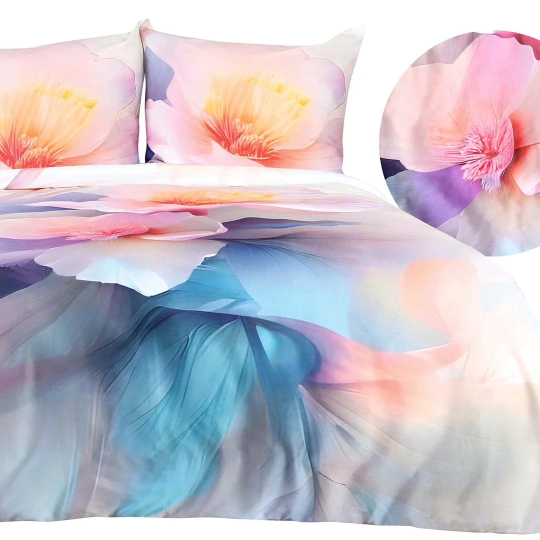 Pościel satynowa 140x200 Kwiaty różowa niebieska 12423 SATYNLOVE PREMIUM — zdjęcie 9