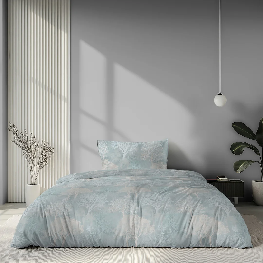 Pościel satynowa 140x200 miętowa w subtelny ornament - 6073 A - Home Satin — zdjęcie 2