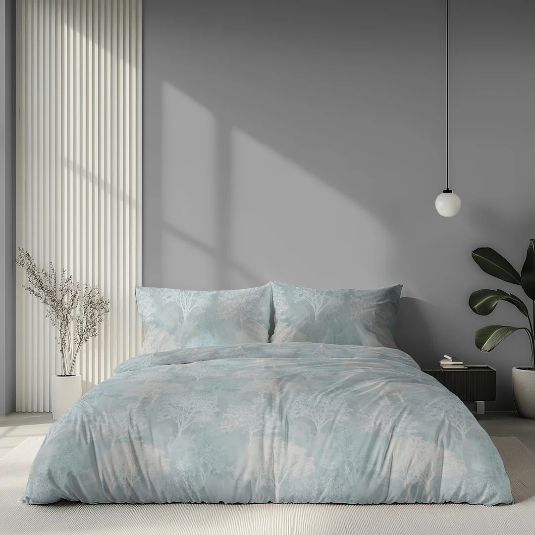 Pościel satynowa 140x200 miętowa w subtelny ornament - 6073 A - Home Satin — zdjęcie 4