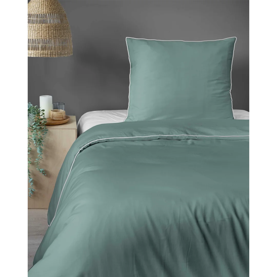Pościel satynowa 140x200 miętowa z lamówką z jedną poszewką 70x90 Mako Satin 62/2 — zdjęcie 3