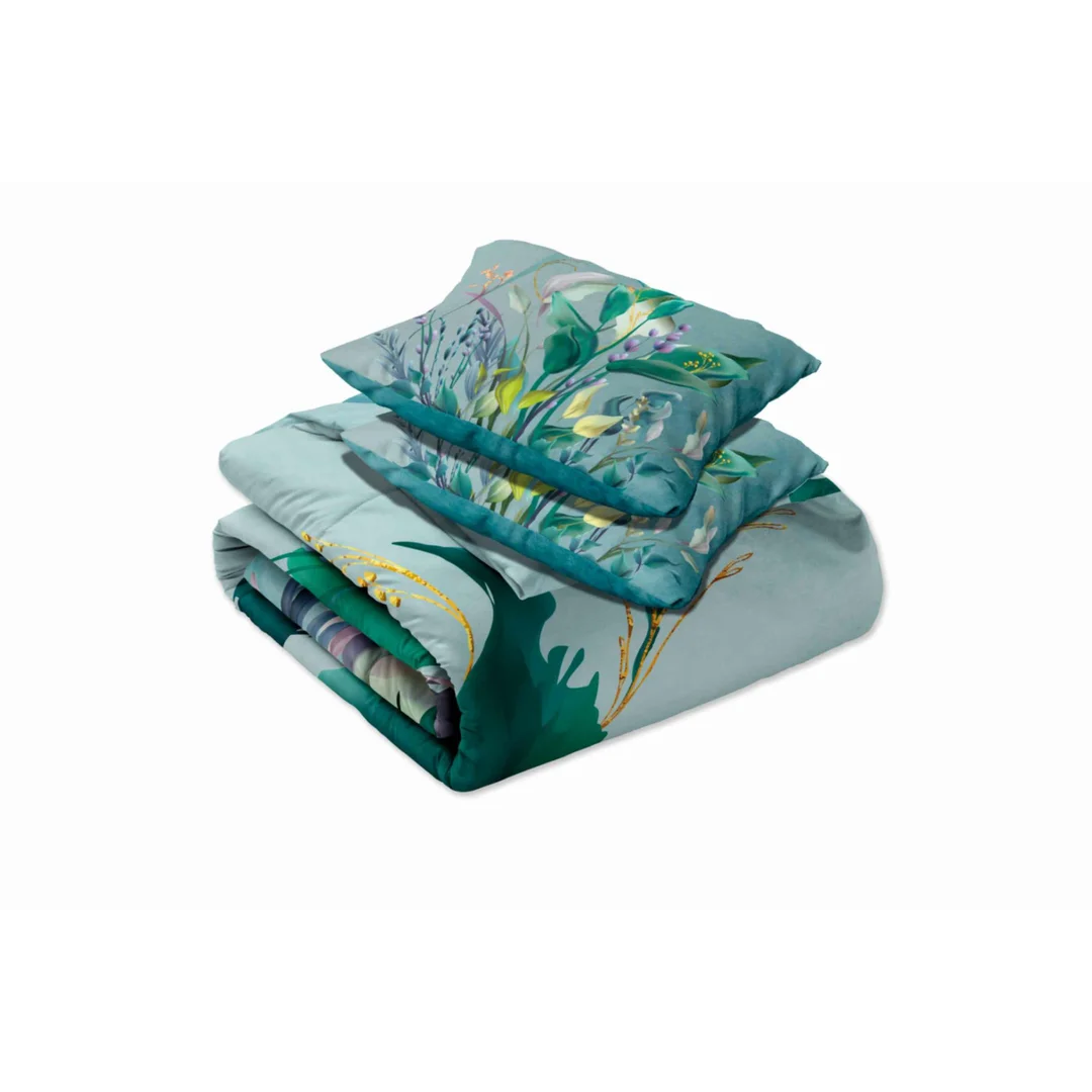 Pościel satynowa 140x200 Nobile 008 miętowa kwiaty Faro — zdjęcie 5
