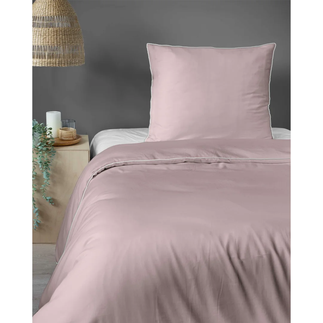 Pościel satynowa 140x200 różówa pudowa z lamówką z jedną poszewką 70x90 Mako Satin 62/2 — zdjęcie 3