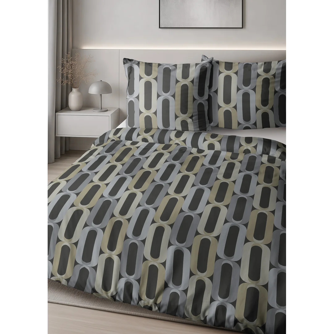 Pościel satynowa 140x200 szara beżowa w pionowy geometryczny wzór - 6071 A - Home Satin — zdjęcie 5