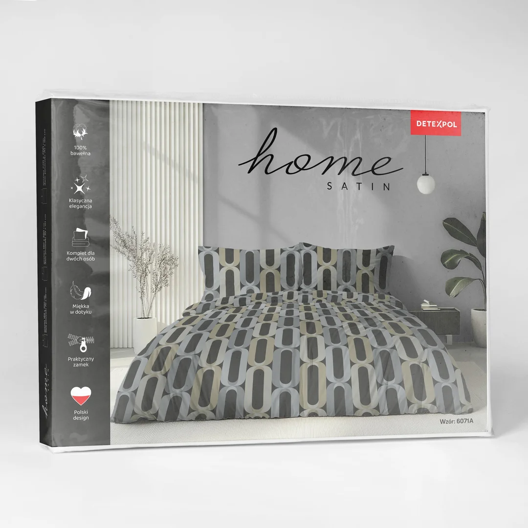 Pościel satynowa 140x200 szara beżowa w pionowy geometryczny wzór - 6071 A - Home Satin — zdjęcie 6