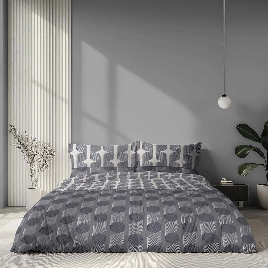 Pościel satynowa 140x200 szara w geometryczną plecionkę - 6067 B - Home Satin — zdjęcie 4
