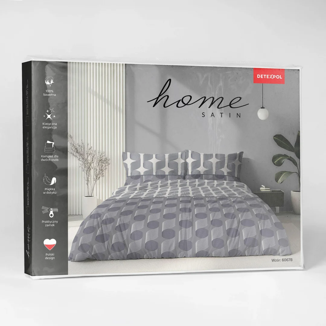 Pościel satynowa 140x200 szara w geometryczną plecionkę - 6067 B - Home Satin — zdjęcie 6