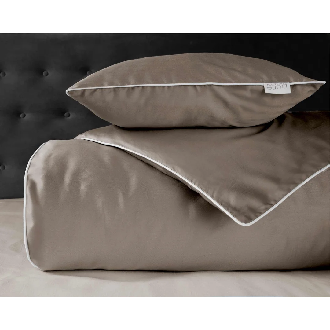 Pościel satynowa 140x200 taupe z lamówką z jedną poszewką 70x90 Mako Satin 62/2 — zdjęcie 2