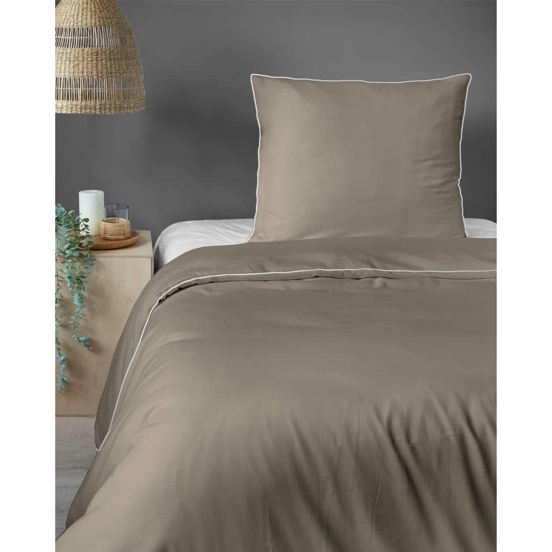 Pościel satynowa 140x200 taupe z lamówką z jedną poszewką 70x90 Mako Satin 62/2 — zdjęcie 3
