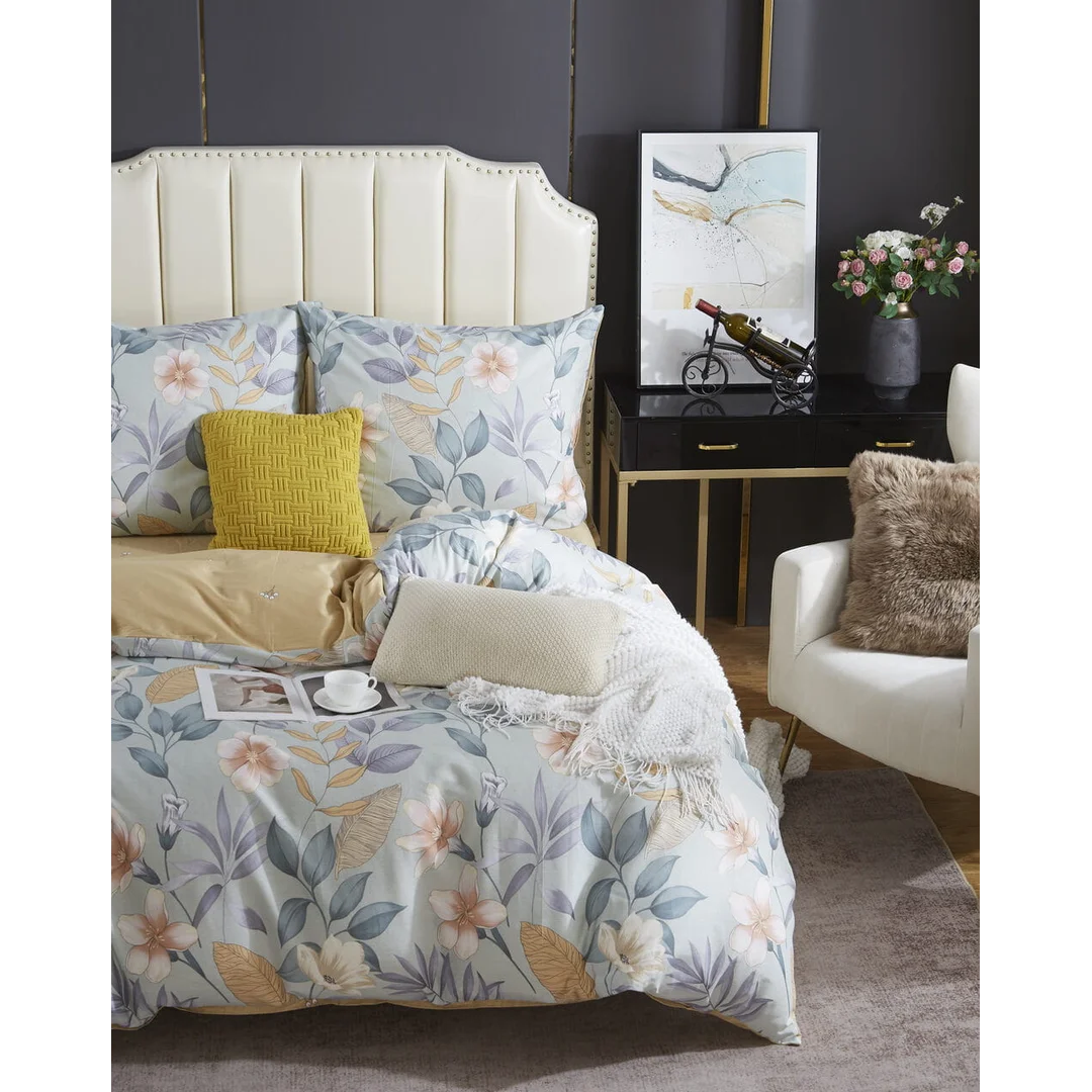 Pościel satynowa 140x200 w kwiaty Porcelanowy Sen — zdjęcie 7