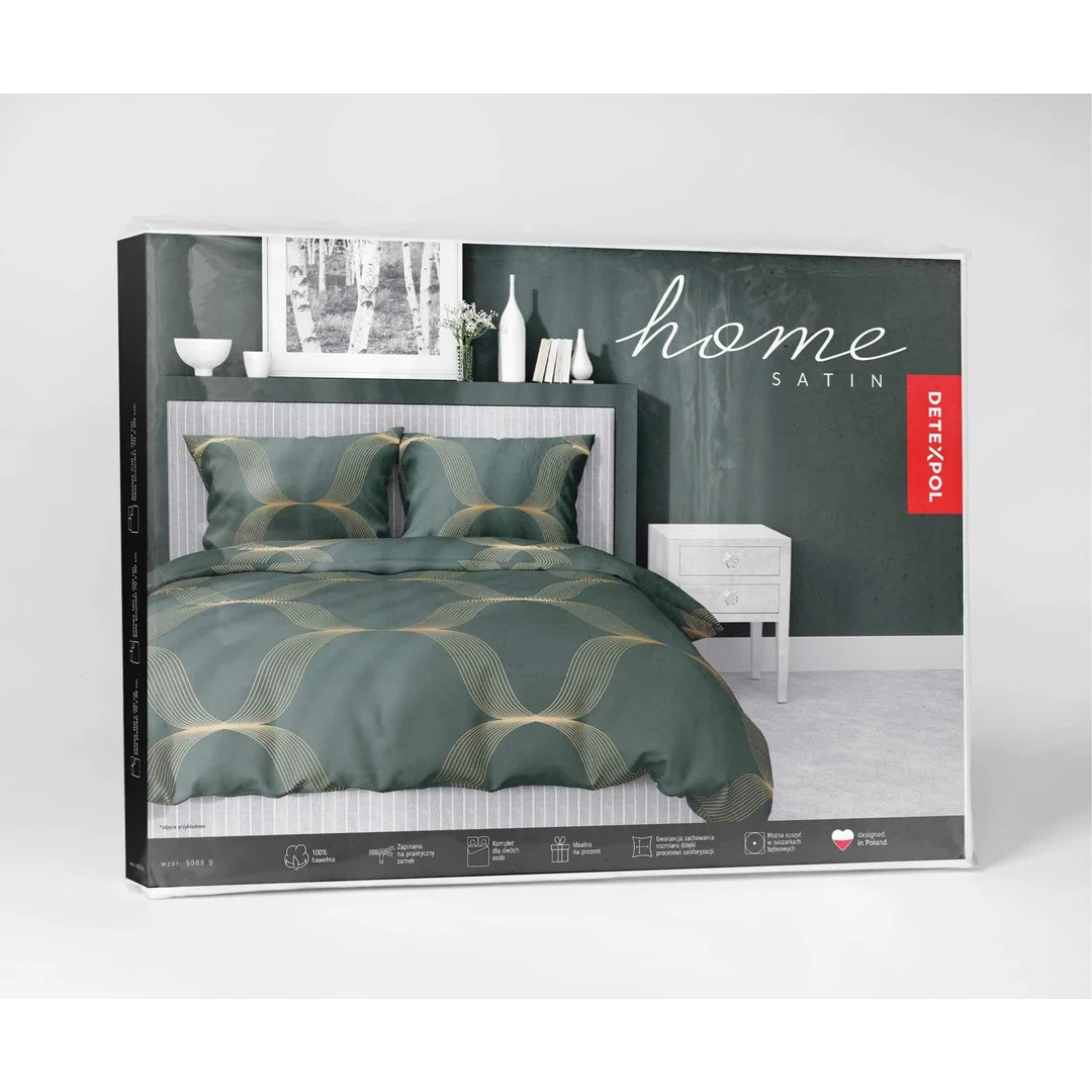 Pościel satynowa 140x200 zielona butelkowa złota ornament 5088 B Home Satin 11 — zdjęcie 3