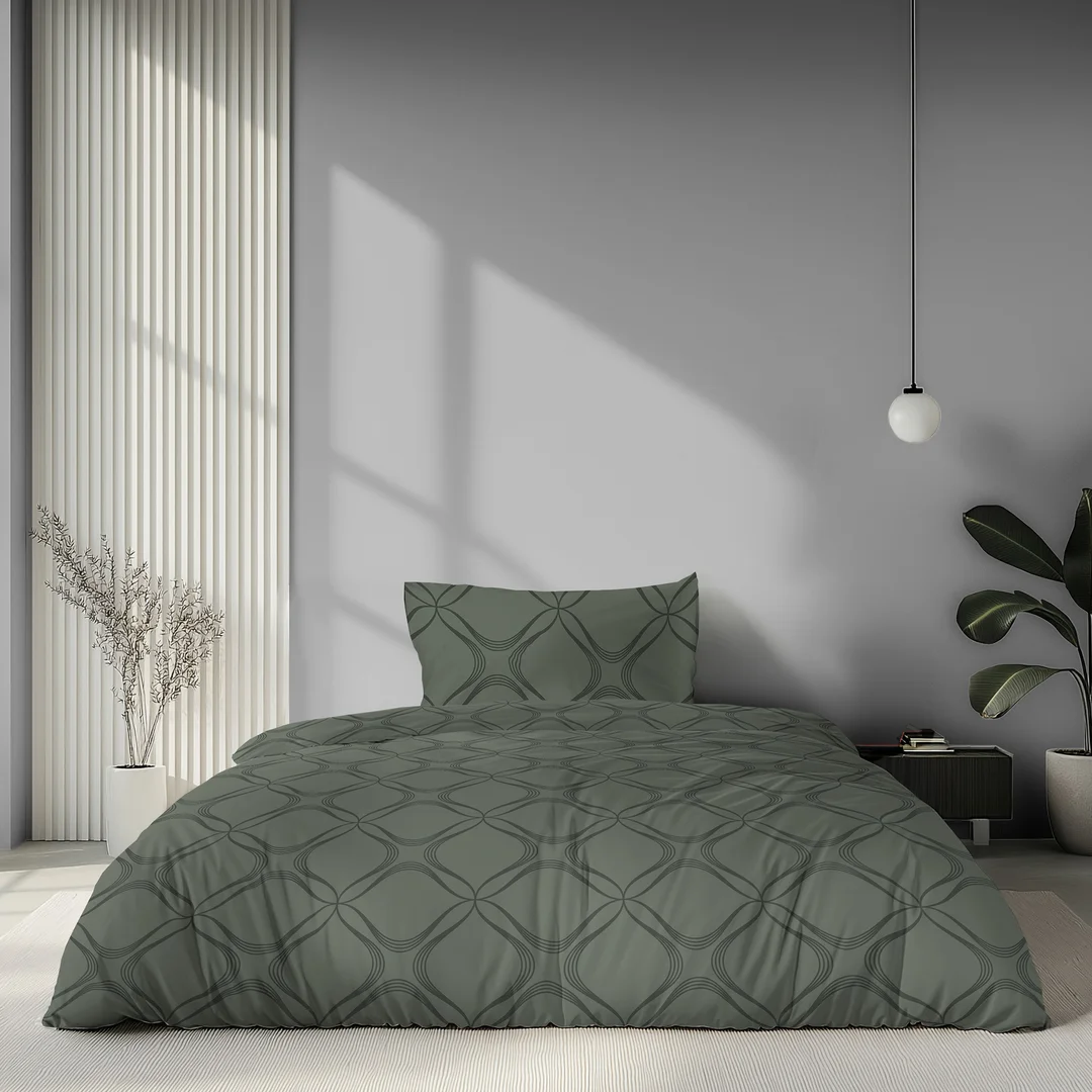 Pościel satynowa 140x200 zielona w geometryczny ornament - 6070 B - Home Satin — zdjęcie 2