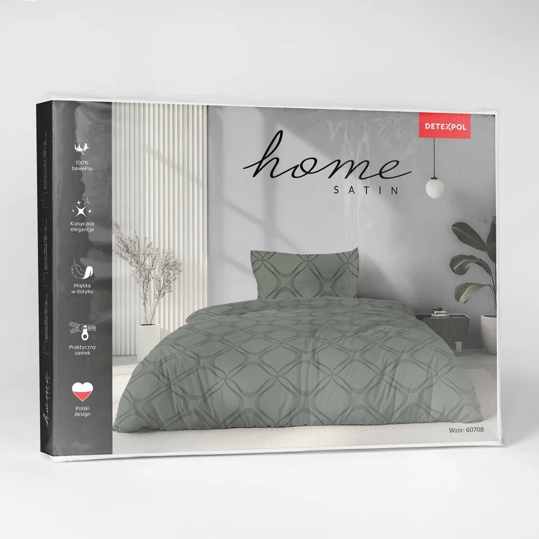 Pościel satynowa 140x200 zielona w geometryczny ornament - 6070 B - Home Satin — zdjęcie 3