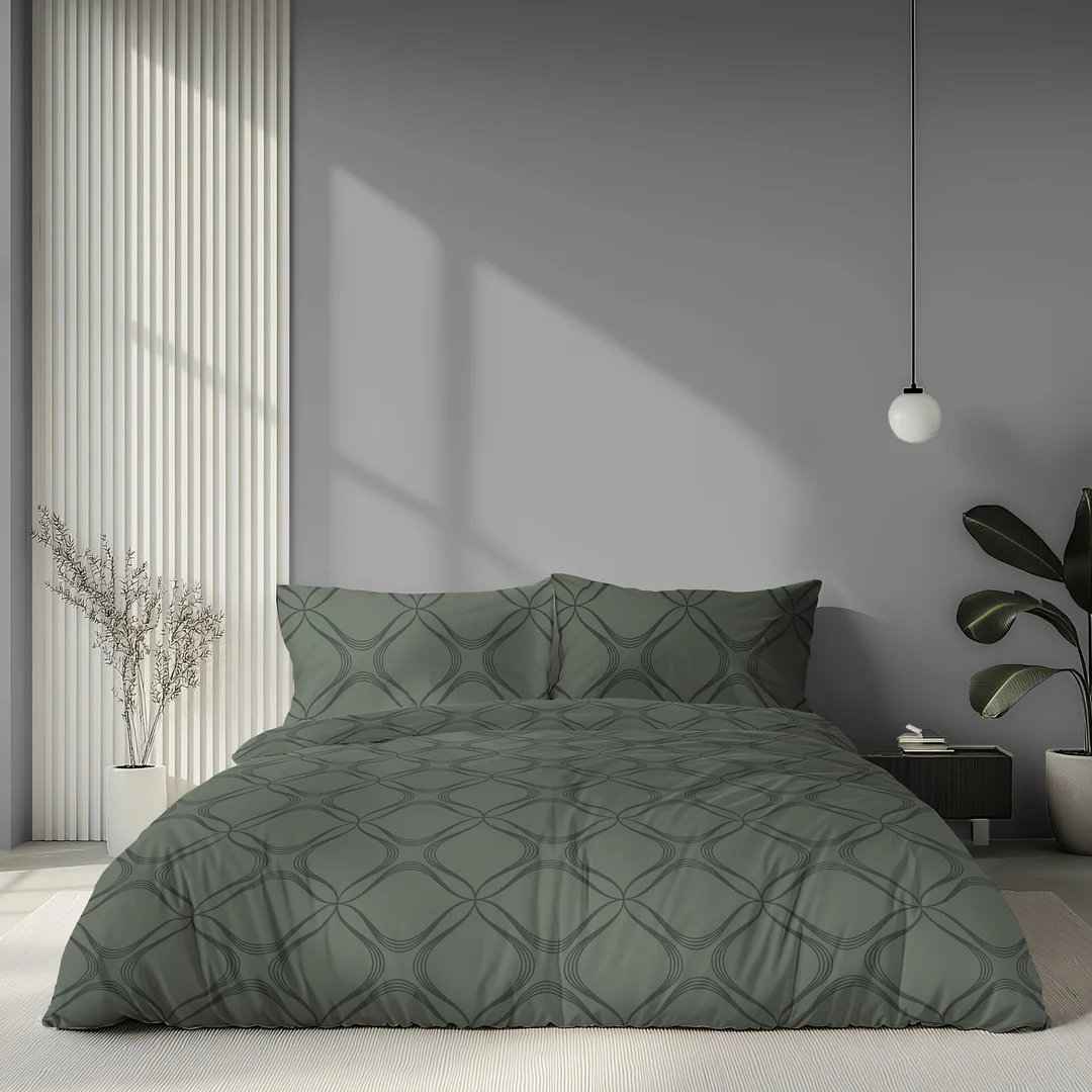 Pościel satynowa 140x200 zielona w geometryczny ornament - 6070 B - Home Satin — zdjęcie 4
