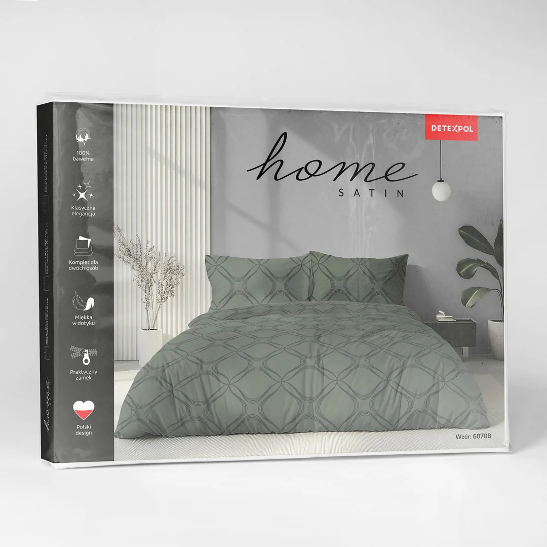 Pościel satynowa 140x200 zielona w geometryczny ornament - 6070 B - Home Satin — zdjęcie 6