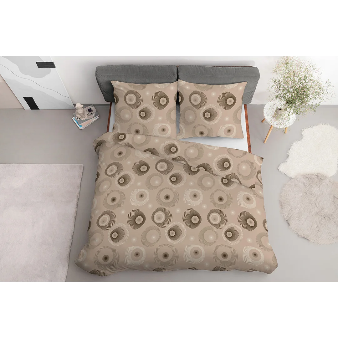 Pościel satynowa 160x200 beżowa w geometryczny wzór - 5986 A - Home Satin — zdjęcie 2
