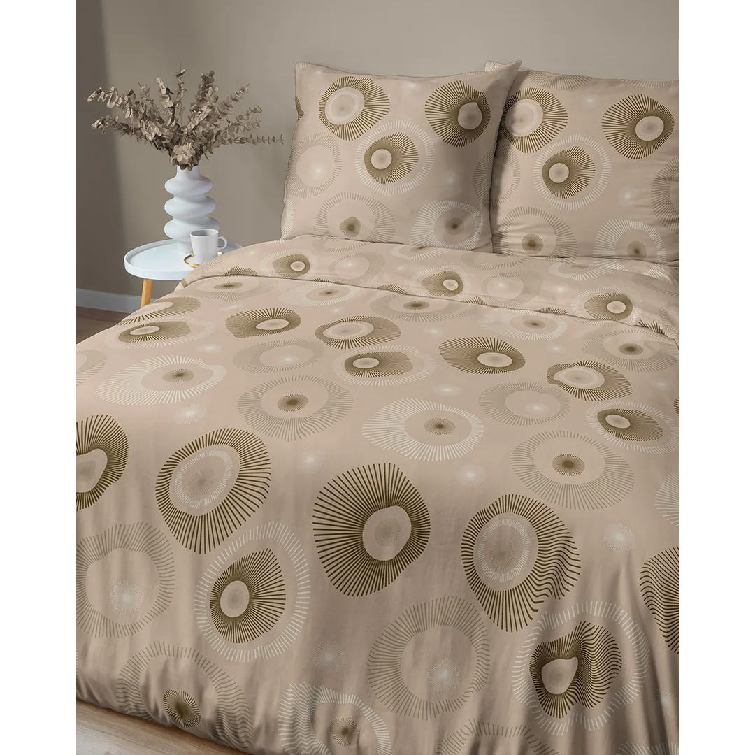 Pościel satynowa 160x200 beżowa w geometryczny wzór - 5986 A - Home Satin — zdjęcie 4