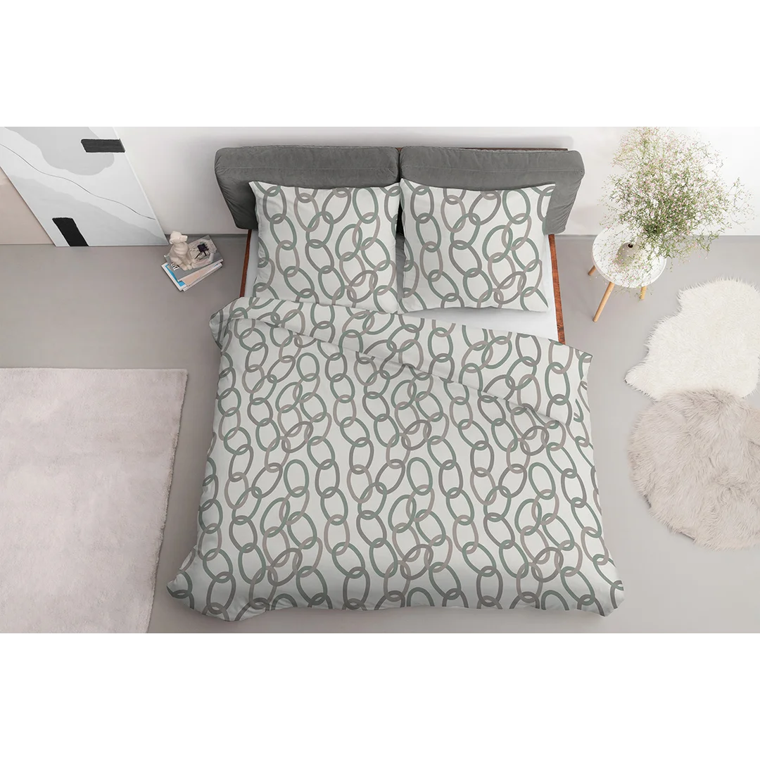 Pościel satynowa 160x200 beżowa w łańcuchy - 5993 B - Home Satin — zdjęcie 2