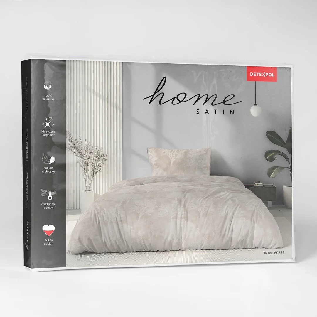 Pościel satynowa 160x200 beżowa w subtelny ornament - 6073 B - Home Satin — zdjęcie 3